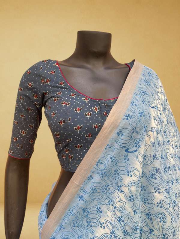Mohar Grey Red Yellow Floral Blouse-1