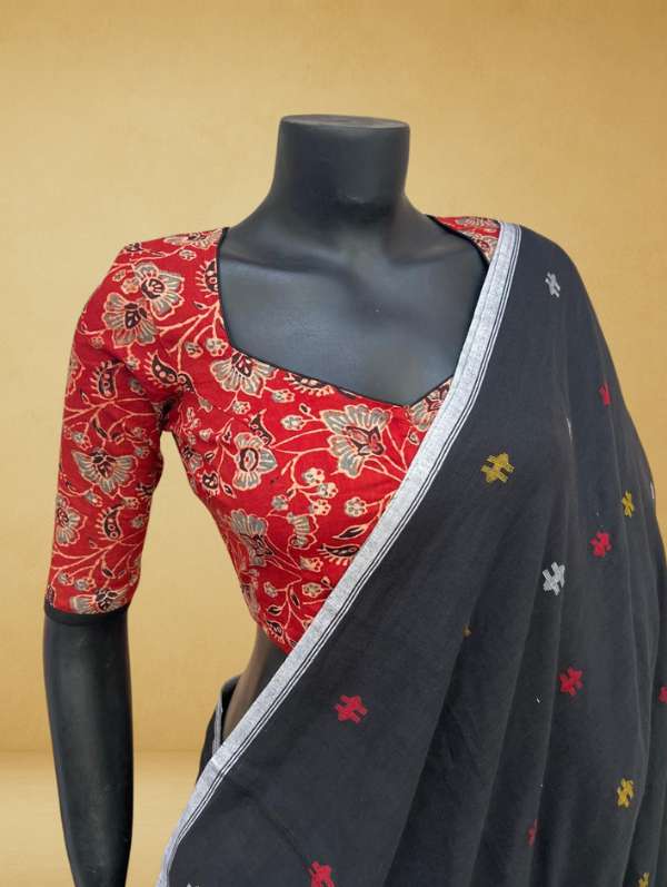 Mohar Red Floral V Neck Blouse-1