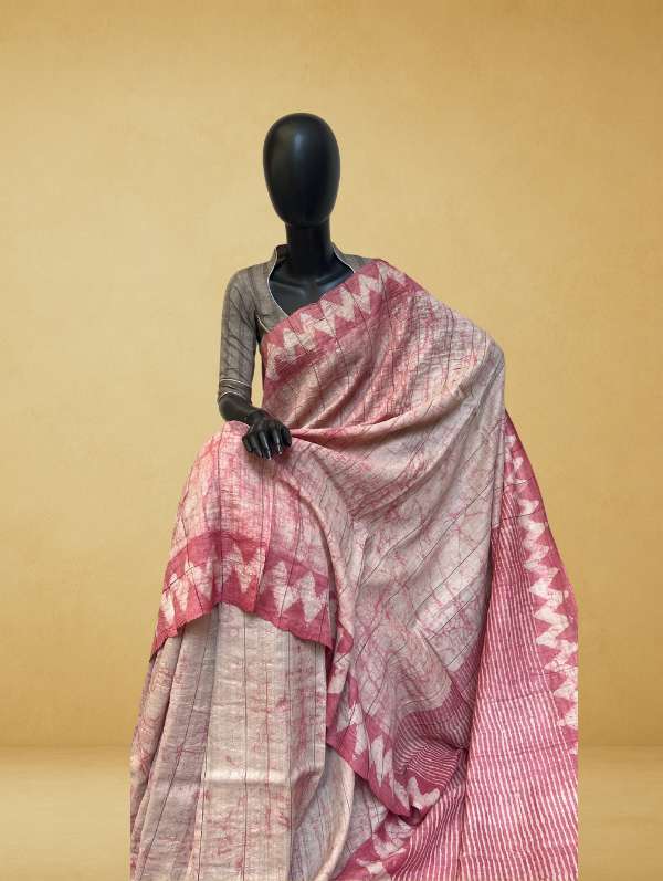 Mohar Tassar Saree with Dabu Technique-1